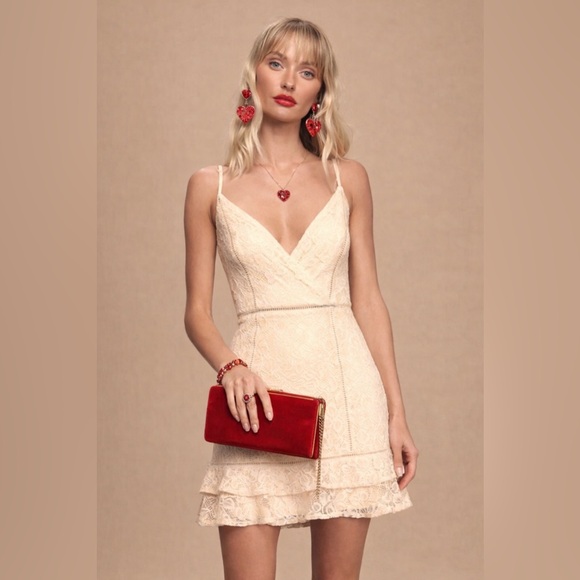 Lulus Dresses & Skirts - Lulus Beige Lace Ruffle Mini Dress